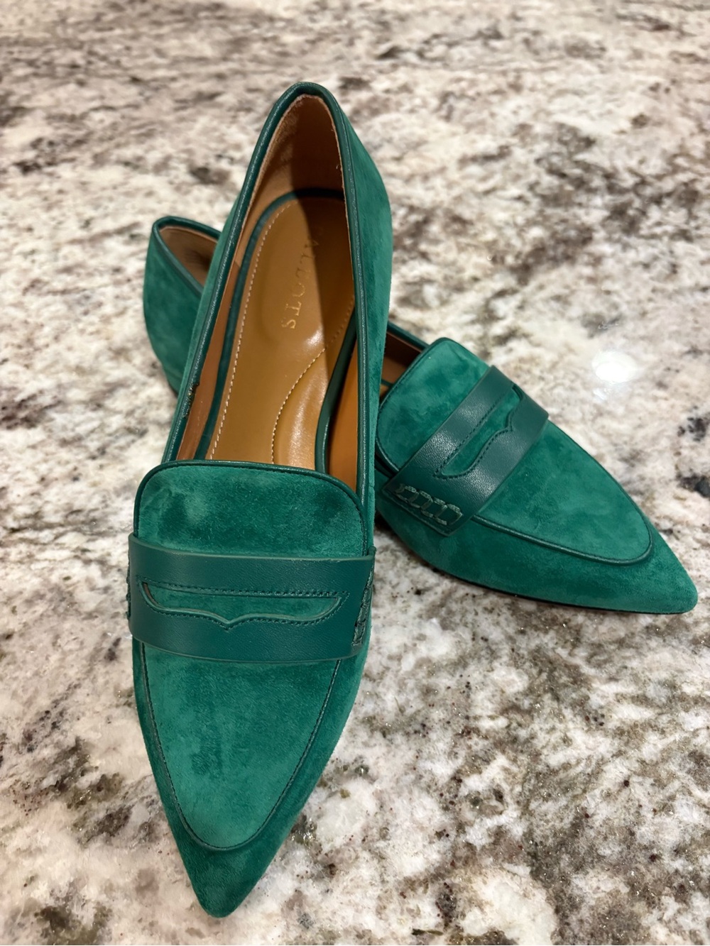Talbots Emerald Green Pointed Suede Loafers